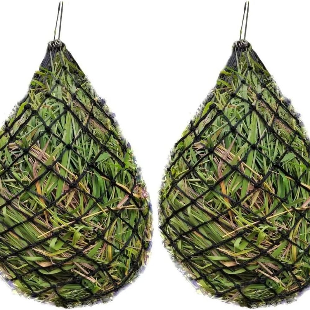 Slow Feed Hay Net 40”,2x2 Holes with Bottom Ring, for Horses, Goat, Travel Feed